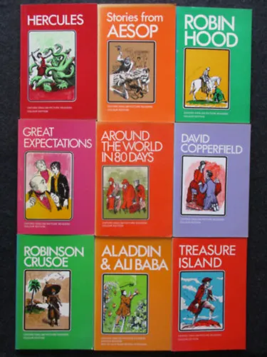 9 db az Oxford English Picture Readers sorozatból (Robin Hood, Stories from Aesop, David Copperfield, Around the world in eighty days, Great exectations, Treasure Island, Aladdin and Ali baba, Robinson Crusoe Exkluzív ajánlat
