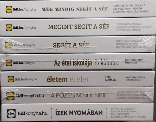 LIDL konyha gasztronómiai könyvcsomag (7db) Segít a séf / Megint segít a séf / Még mindig segít a séf / Az étel iskolája / Életem ételei / A főzés mindenkié / Ízek nyomában Ajánlat